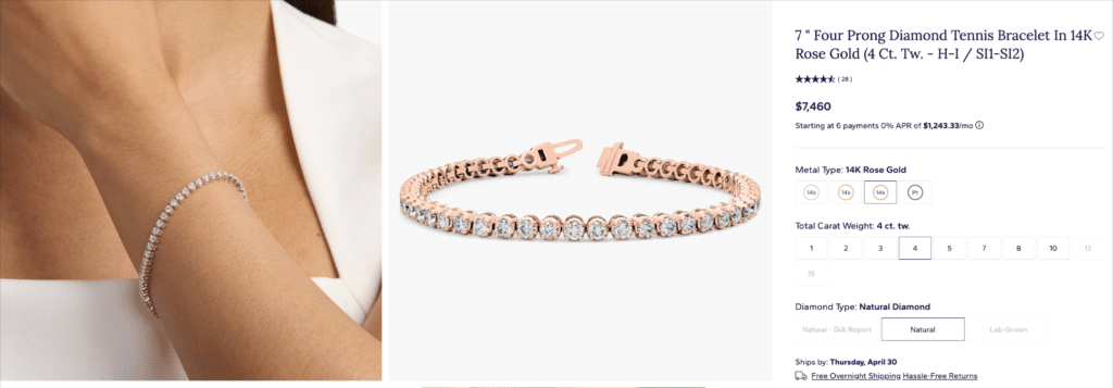 7 " Four Prong Diamond Tennis Bracelet In 14K Rose Gold (4 Ct. tw. - H-I / SI1-SI2)