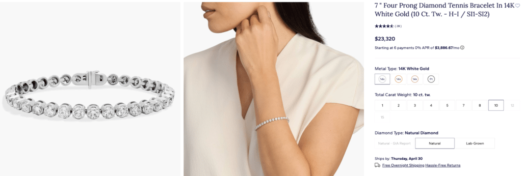 7 " Four Prong Diamond Tennis Bracelet In 14K White Gold (10 Ct. tw. - H-I / SI1-SI2)