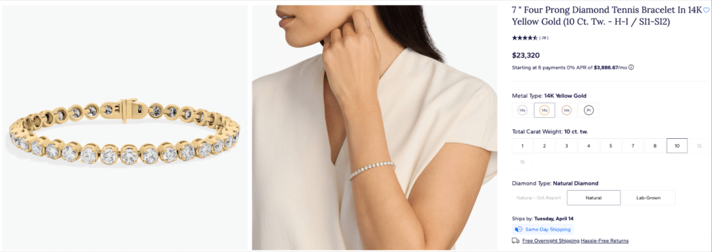 7 " Four Prong Diamond Tennis Bracelet In 14K Yellow Gold (10 Ct. tw. - H-I / SI1-SI2)