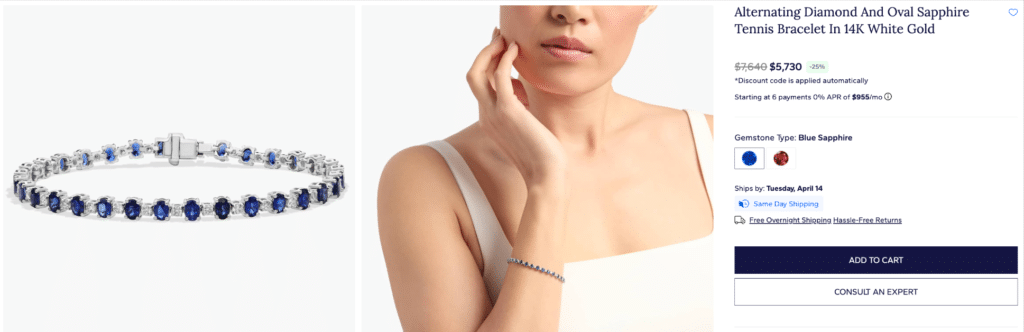 Alternating Diamond and Oval Sapphire Tennis Bracelet in 14K White Gold