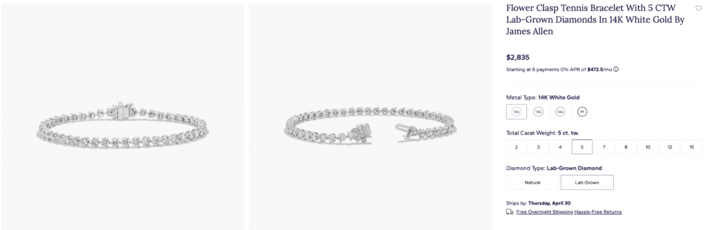 Flower Clasp Tennis Bracelet With 5 CTW Lab-Grown Diamonds In 14K White Gold By James Allen