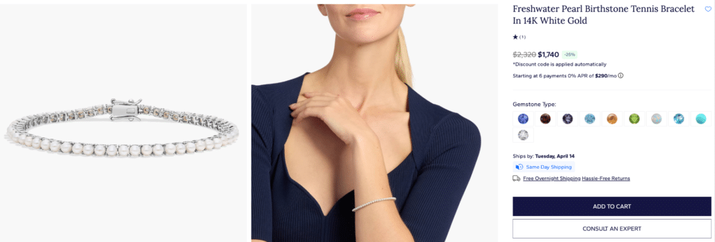 Freshwater Pearl Birthstone Tennis Bracelet in 14K White Gold