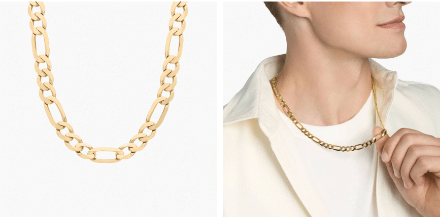 22" Men's Figaro Chain Necklace in 14K Yellow Gold (7.5 mm)