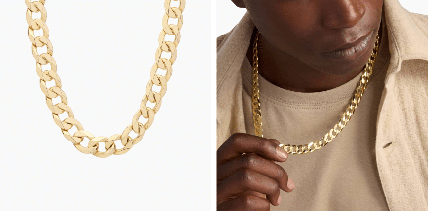 24" Men's Flat Beveled Curb Chain in 14k Yellow Gold (9.5 mm)