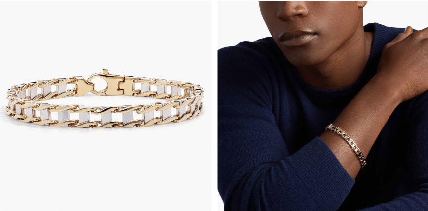8.5" Men's High Polish Rail Road Link Bracelet in 14k Italian Yellow Gold (7.5 mm)