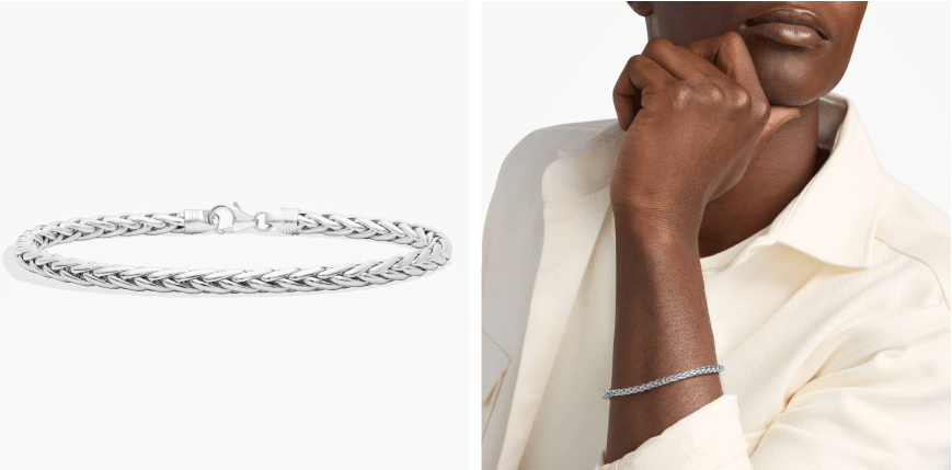 8.5" Polished Wheat Chain Bracelet in 14k White Gold (5mm)