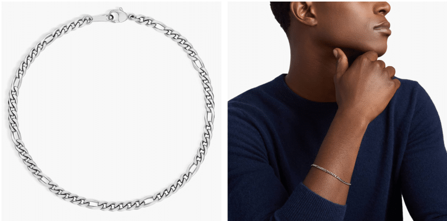 8" Men's Flat Figaro Chain Bracelet Bracelet in Platinum (3.2 mm)