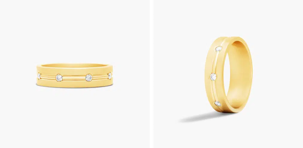 Etched Bezel Set Men's Diamond Wedding Band In 14K Yellow Gold (6.00mm)