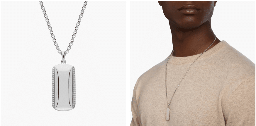 Men's Diamond Border Dog Tag Pendant in 14k White Gold (1/3 ct. tw.)