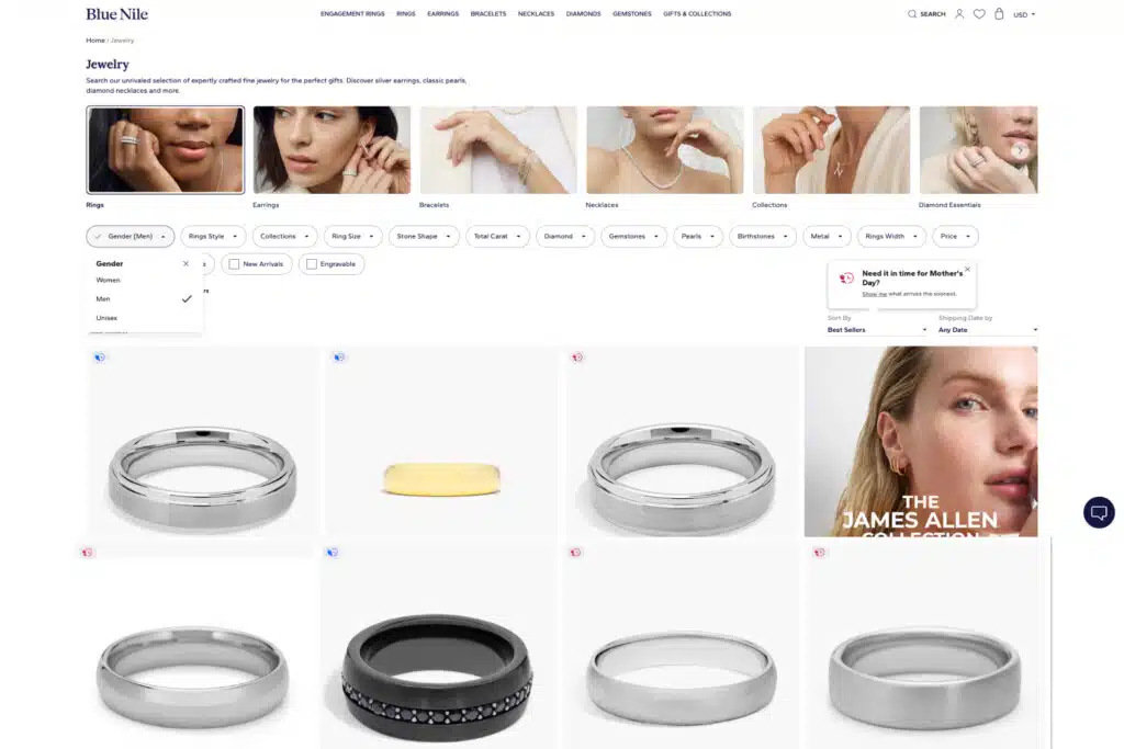 blue niles mens ring in their website screenshot