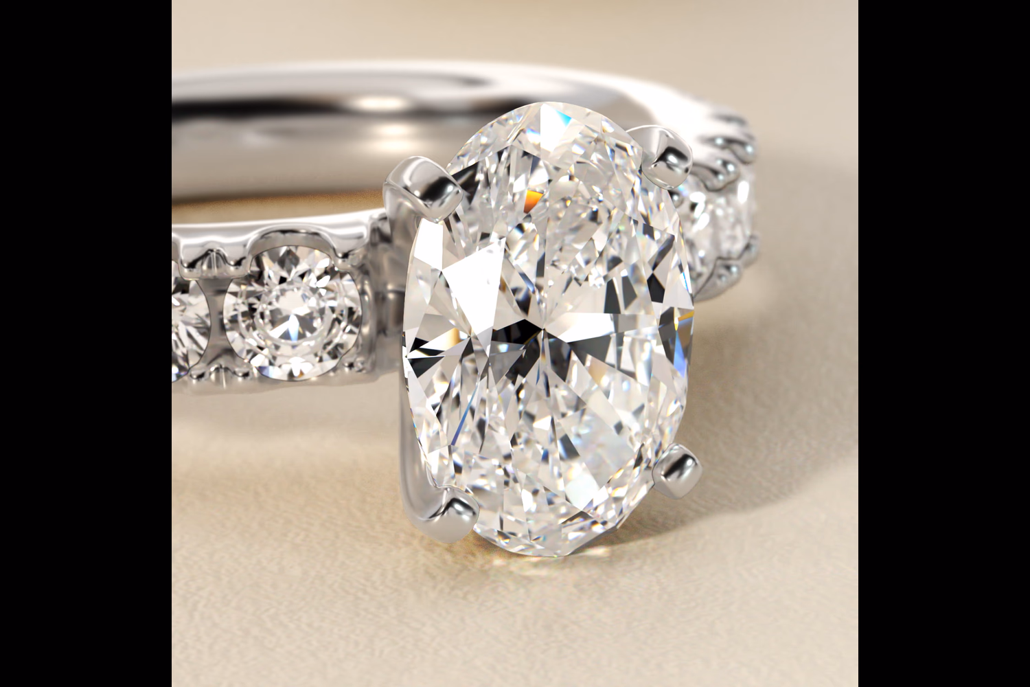 1.5 carat oval diamond ring platinum angle view — Blue Nile oval engagement ring