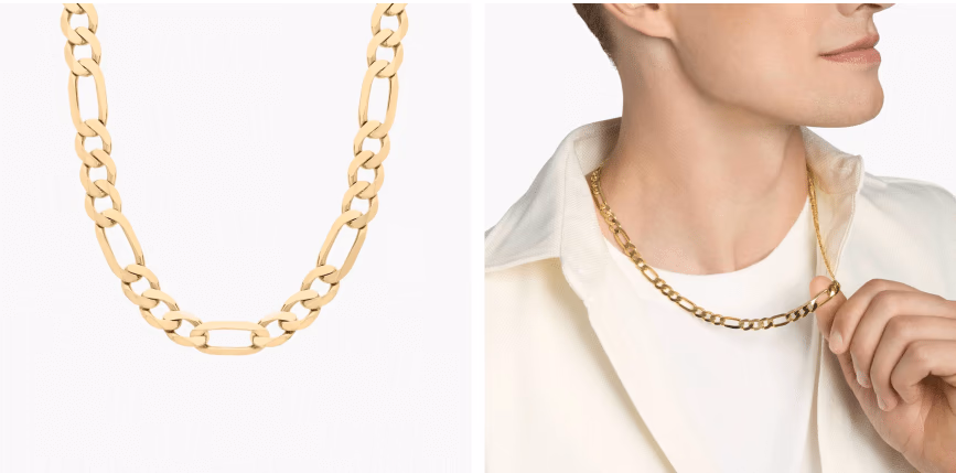 22" Men's Figaro Chain Necklace in 14K Yellow Gold (7.5 mm)