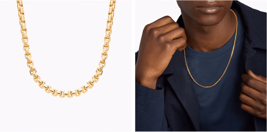 22" Semi-Solid Men's Round Box Chain in 14k Yellow Gold (3.6 mm)