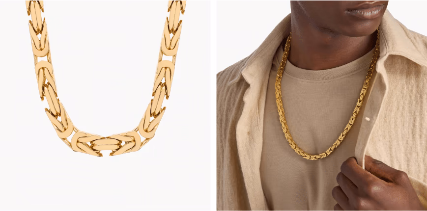 24" Men's Byzantine Chain in 14k Yellow Gold (6.5 mm)