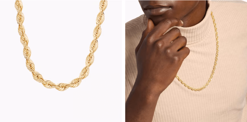 24" Men's Solid Diamond Cut Rope Necklace in 14k Yellow Gold (6 mm)
