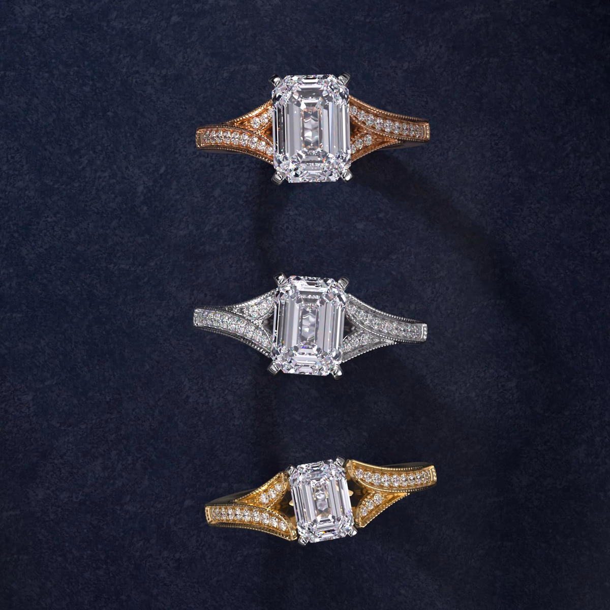 Vintage emerald cut diamond ring in yellow gold — 1.5ct face-up size with Art Deco milgrain setting