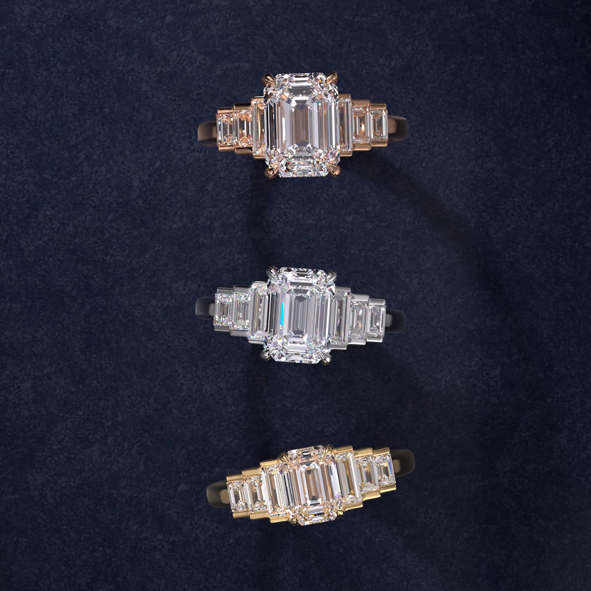 Vintage emerald cut diamond ring in rose gold — milgrain detailing along the setting edge