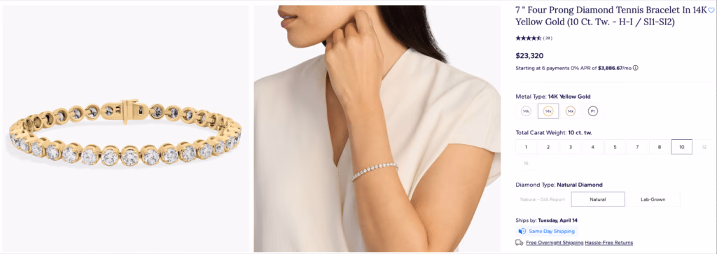 7 " Four Prong Diamond Tennis Bracelet In 14K Yellow Gold (10 Ct. tw. - H-I / SI1-SI2)