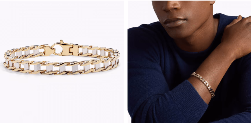 8.5" Men's High Polish Rail Road Link Bracelet in 14k Italian Yellow Gold (7.5 mm)