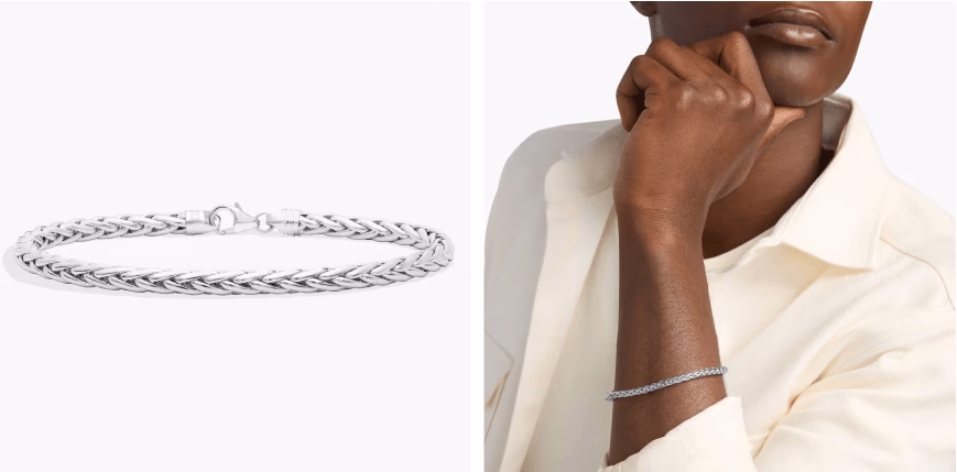 8.5" Polished Wheat Chain Bracelet in 14k White Gold (5mm)