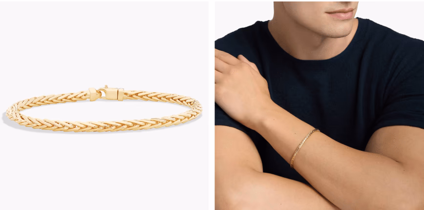 8.75" Men's Diamond Cut Square Franco Bracelet in 14k Yellow Gold (4.4 mm)