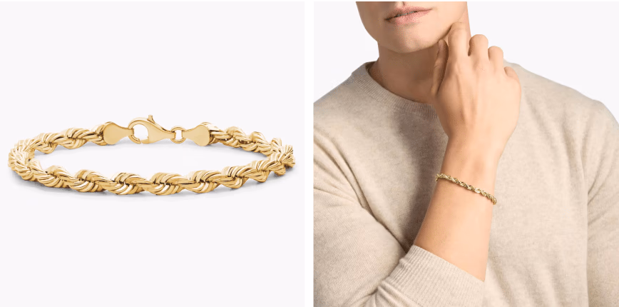 8" Diamond Cut Rope Chain Bracelet in 14k Yellow Gold (5.5 mm)