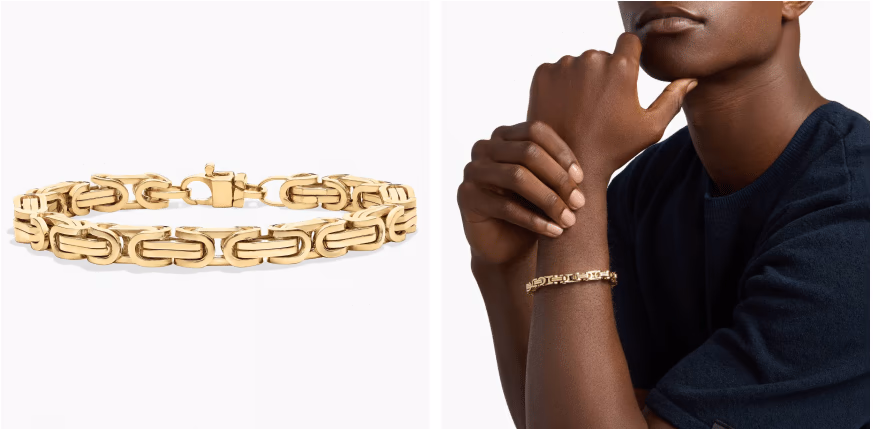 8" Men's Byzantine Chain Bracelet in 14k Yellow Gold (7 mm)