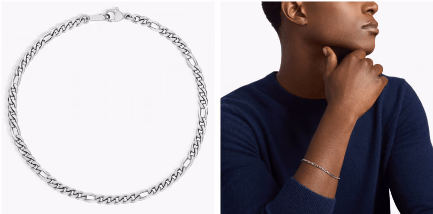 8" Men's Flat Figaro Chain Bracelet Bracelet in Platinum (3.2 mm)