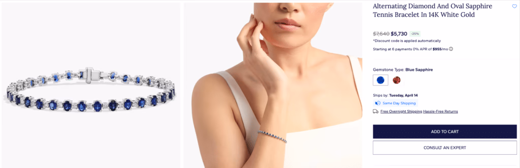 Alternating Diamond and Oval Sapphire Tennis Bracelet in 14K White Gold