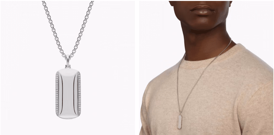 Men's Diamond Border Dog Tag Pendant in 14k White Gold (1/3 ct. tw.)