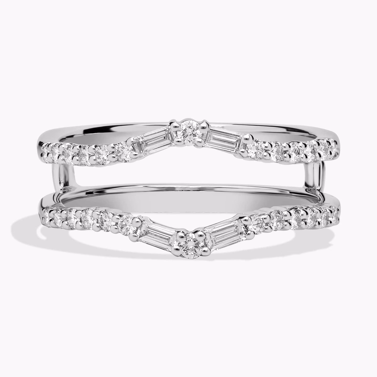Baguette emerald cut diamond ring channel set white gold wedding band