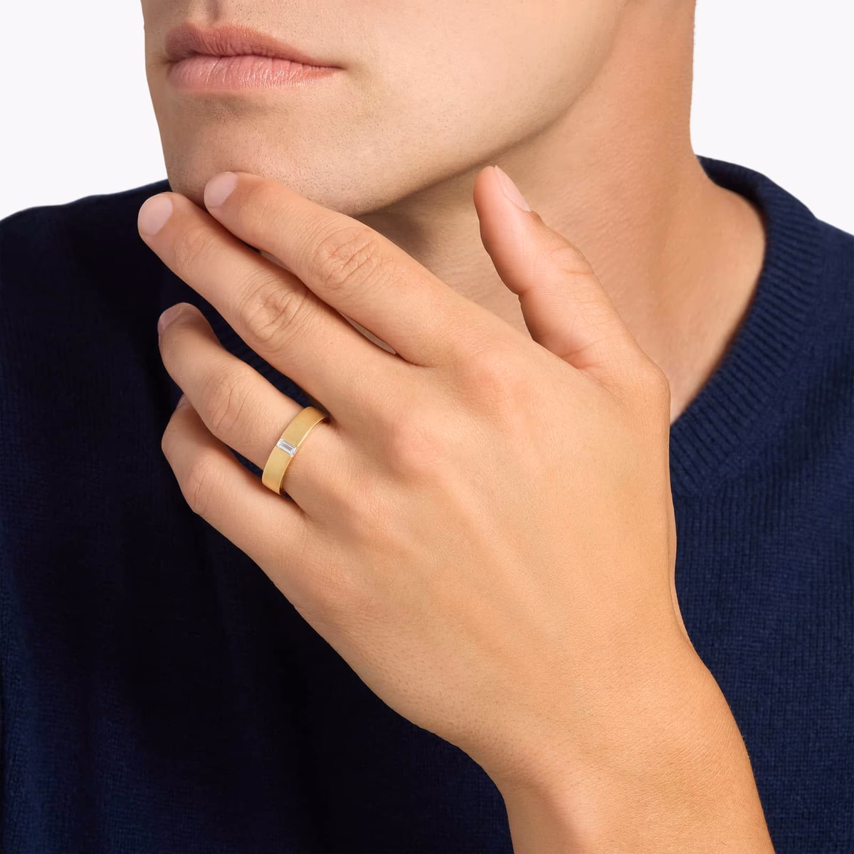 Baguette emerald cut diamond ring dot dash yellow gold alternating pattern
