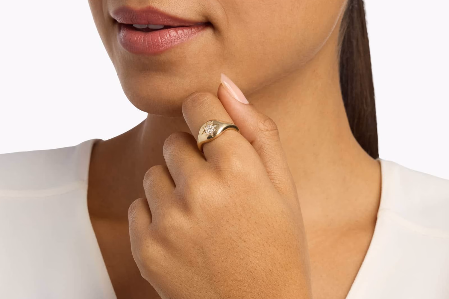 Diamond initial signet ring in 14K yellow gold