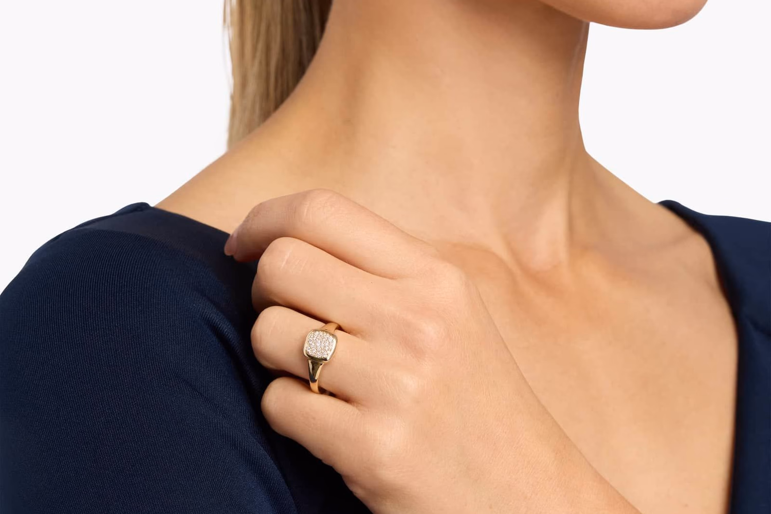 Diamond star signet ring in 14K yellow gold