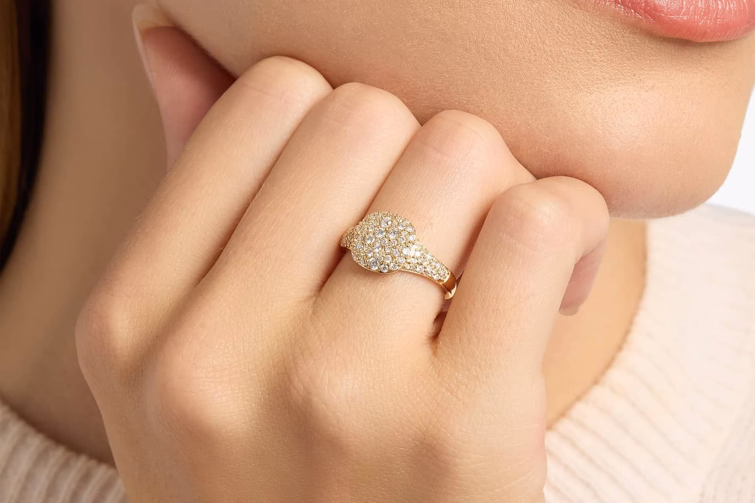 Marquise diamond signet ring in 14K yellow gold
