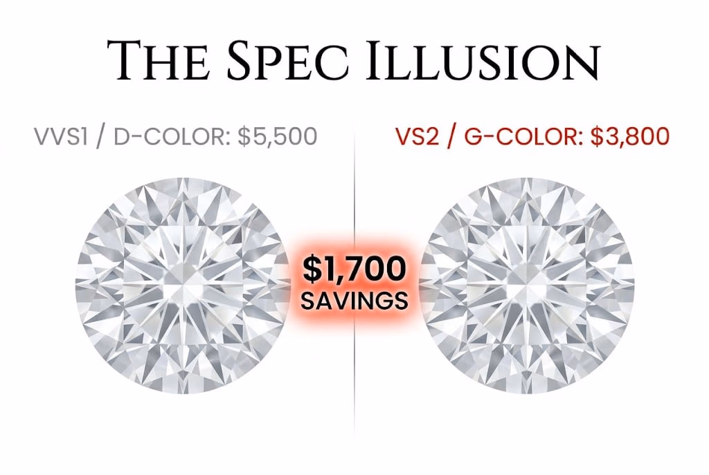 Blue Nile VVS vs VS2 clarity and D-color pricing trap — where buyers overpay