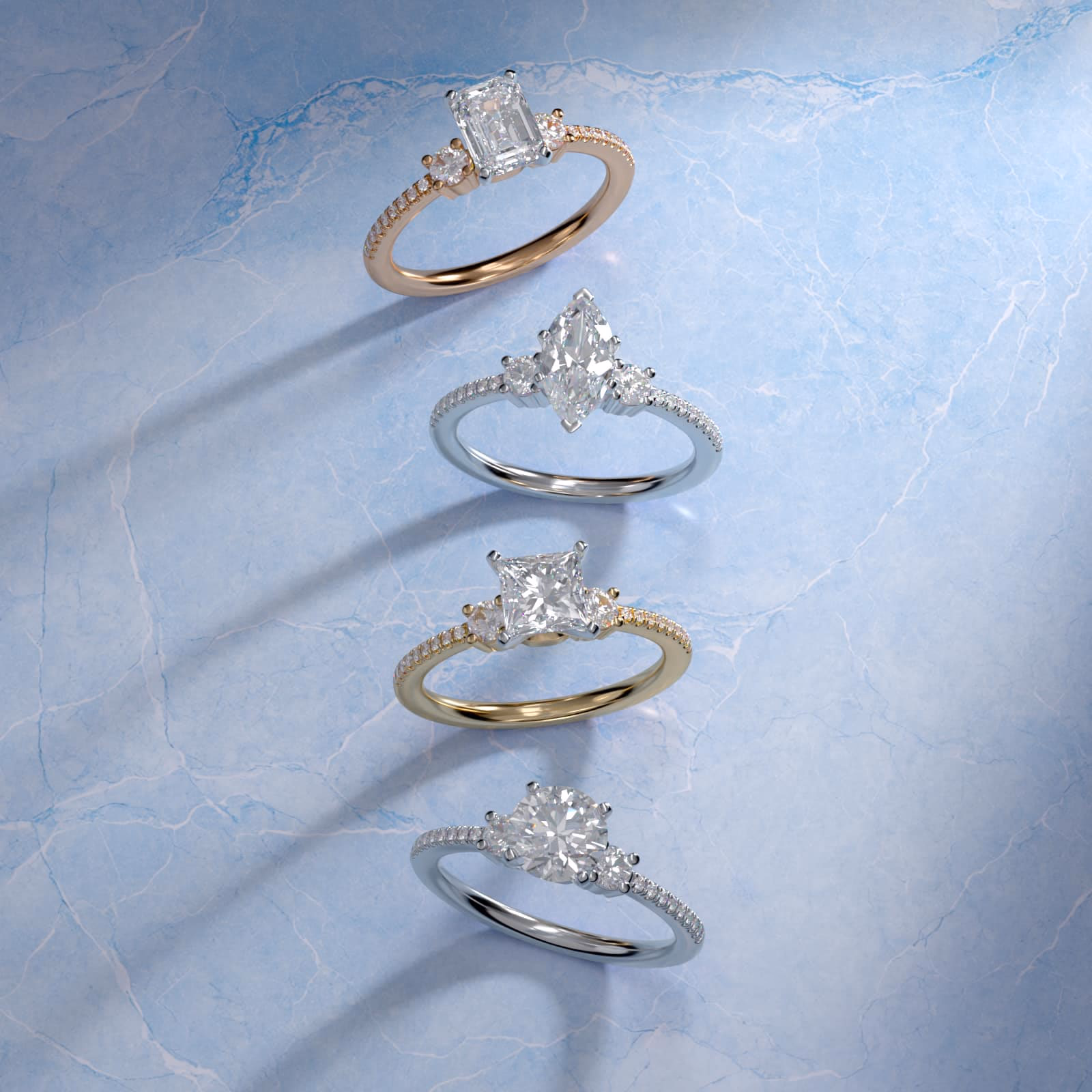 Blue Nile Three Stone Scroll Undergallery Rose Gold