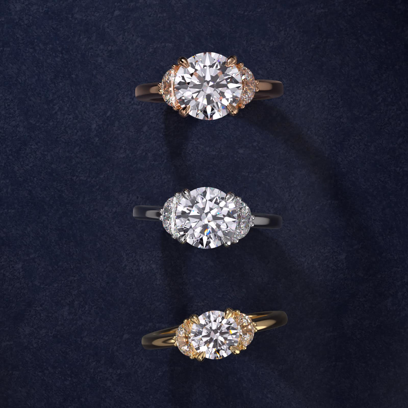 Blue Nile Round Diamond Three Stone with Pave Rose Gold