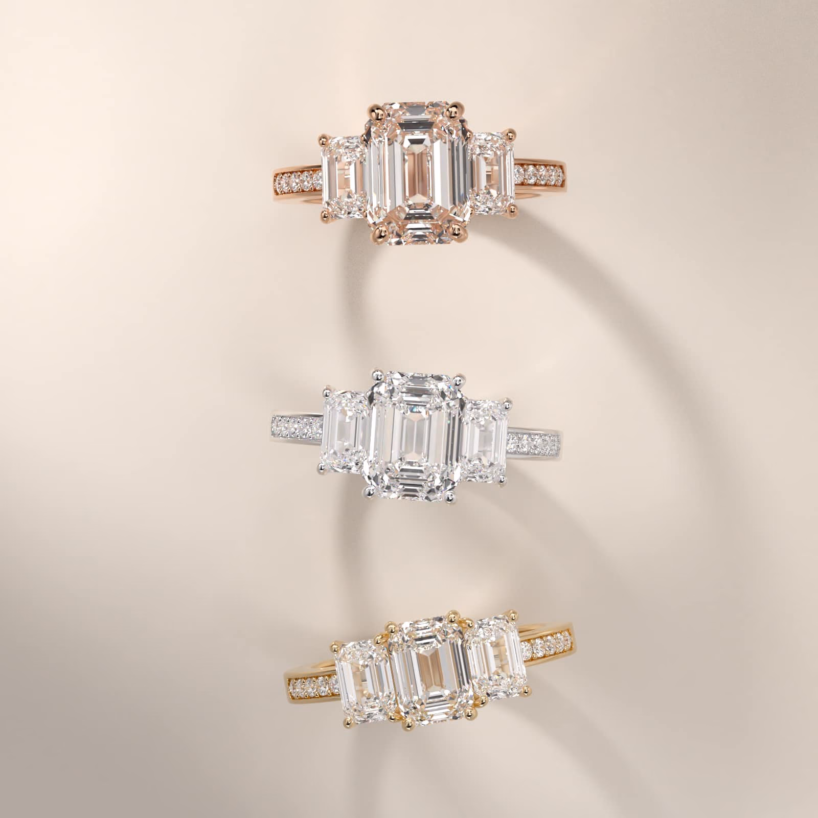 Blue Nile Emerald Cut Diamond Three Stone White Gold