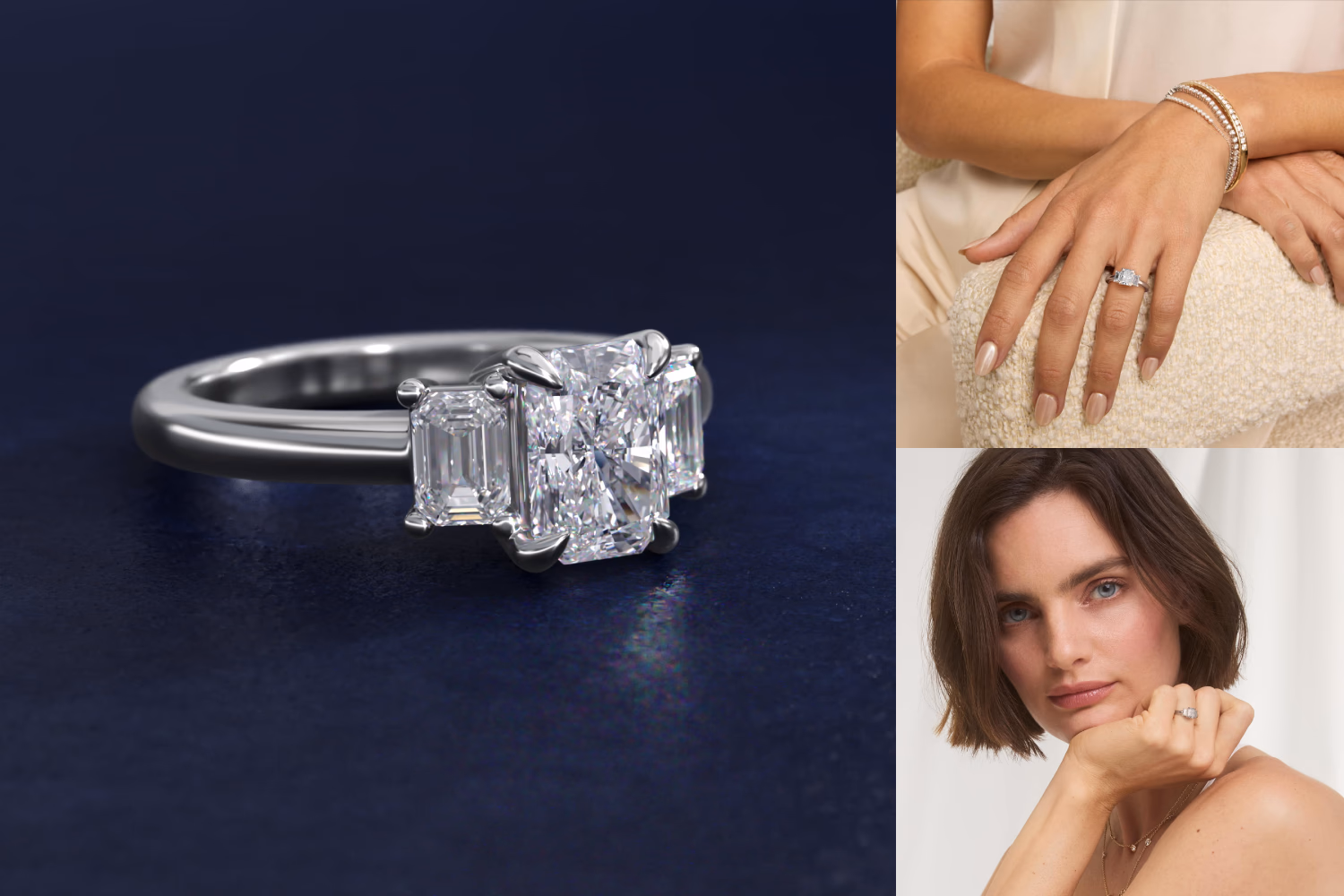 Blue Nile Three Stone Emerald Cut Lab Grown Diamond White Gold