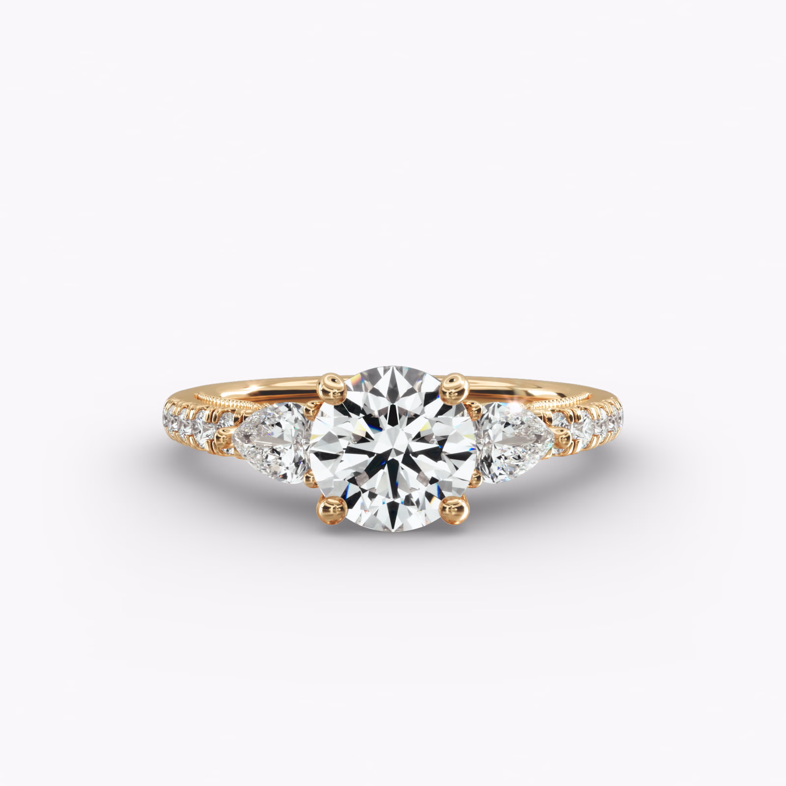 Blue Nile Lace Bridge Three Stone Round Diamond Ring