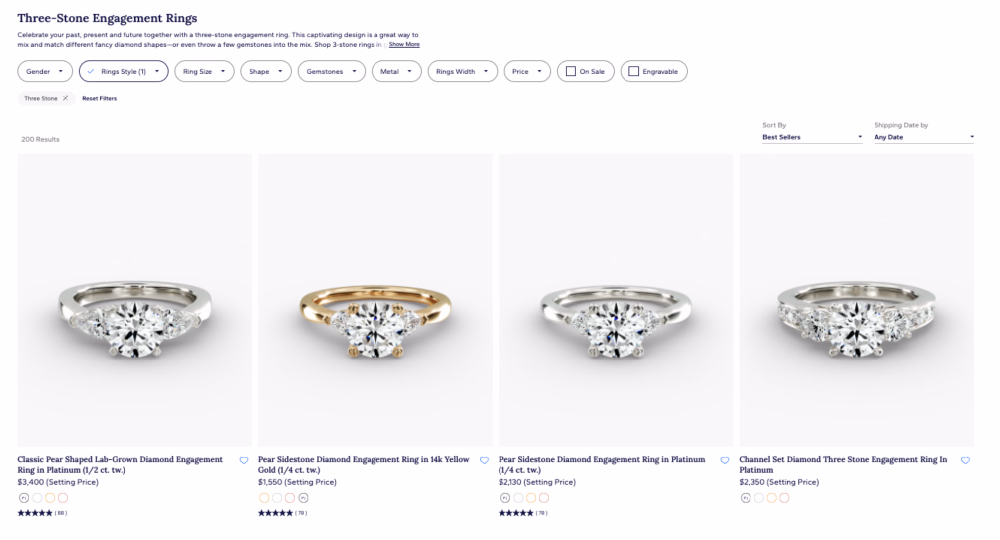 Blue Nile Three Stone Past Present Future Rings