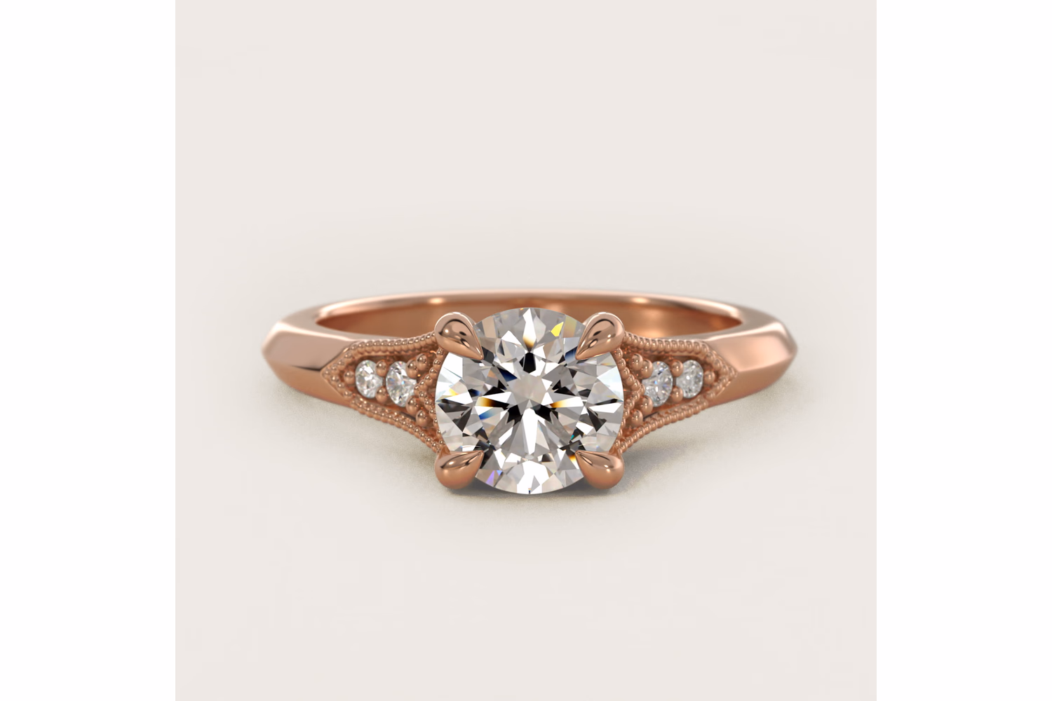 Art Deco Inspired Fleur-De-Lis Pavé Vintage-Style Engagement Ring In 14K Rose Gold By James Allen — $1,190 setting price — Blue Nile