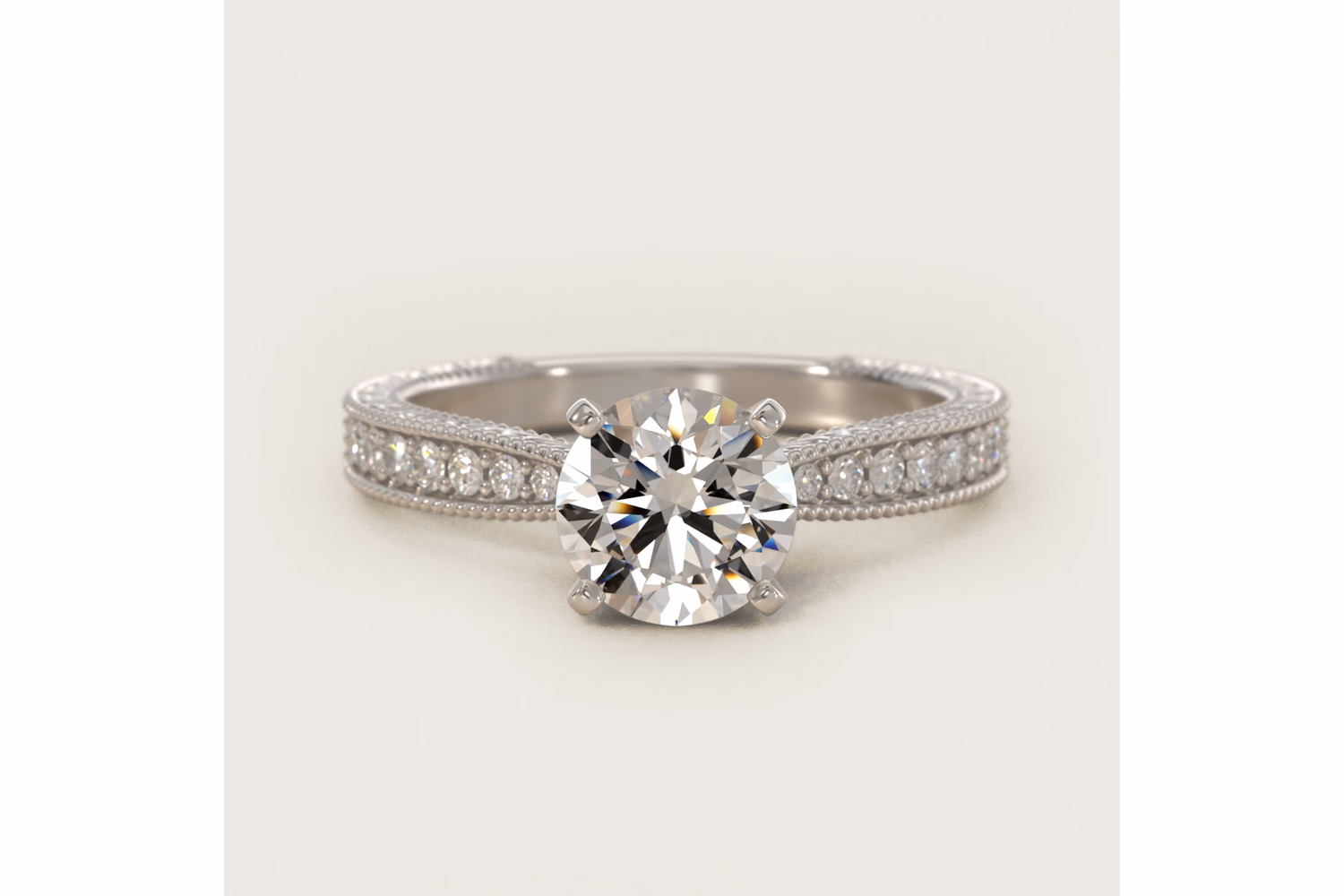 Hand-Engraved Micropavé Diamond Engagement Ring in Platinum (1/6 ct. tw.) — $2,315 setting price — Blue Nile