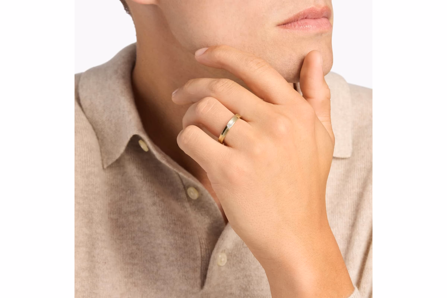 Men's channel set princess cut diamond wedding ring in 14k yellow gold — bold geometric diamond band