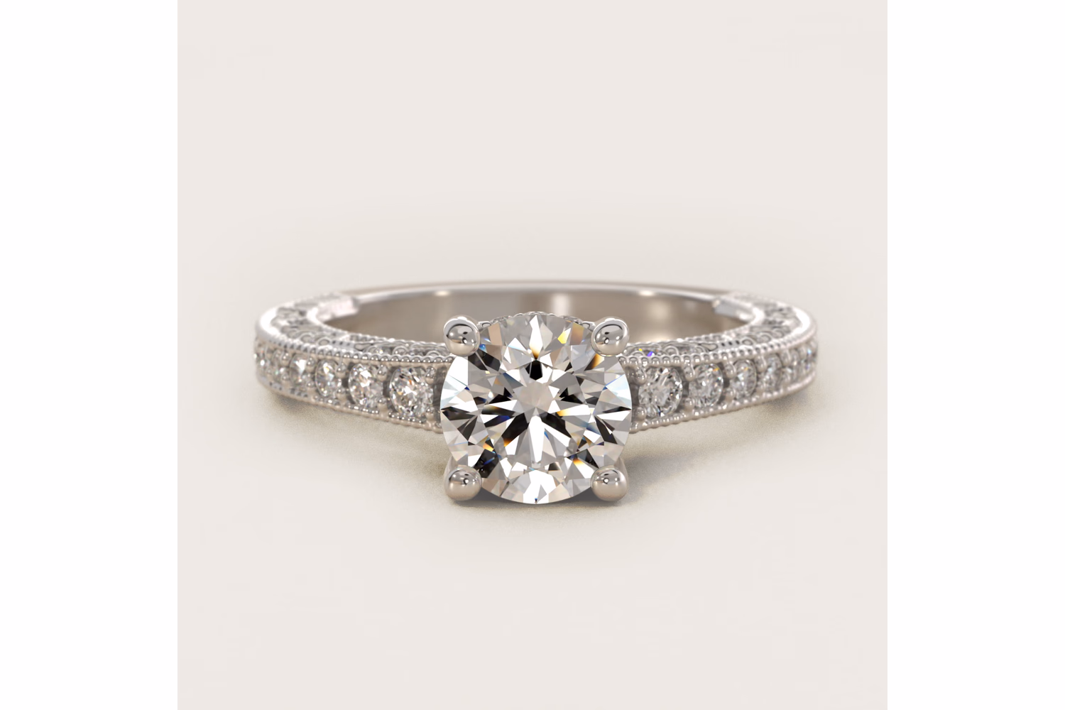 Milgrain Lace Pavé Vintage-Style Engagement Ring In 14K White Gold By James Allen — $2,650 setting price — Blue Nile