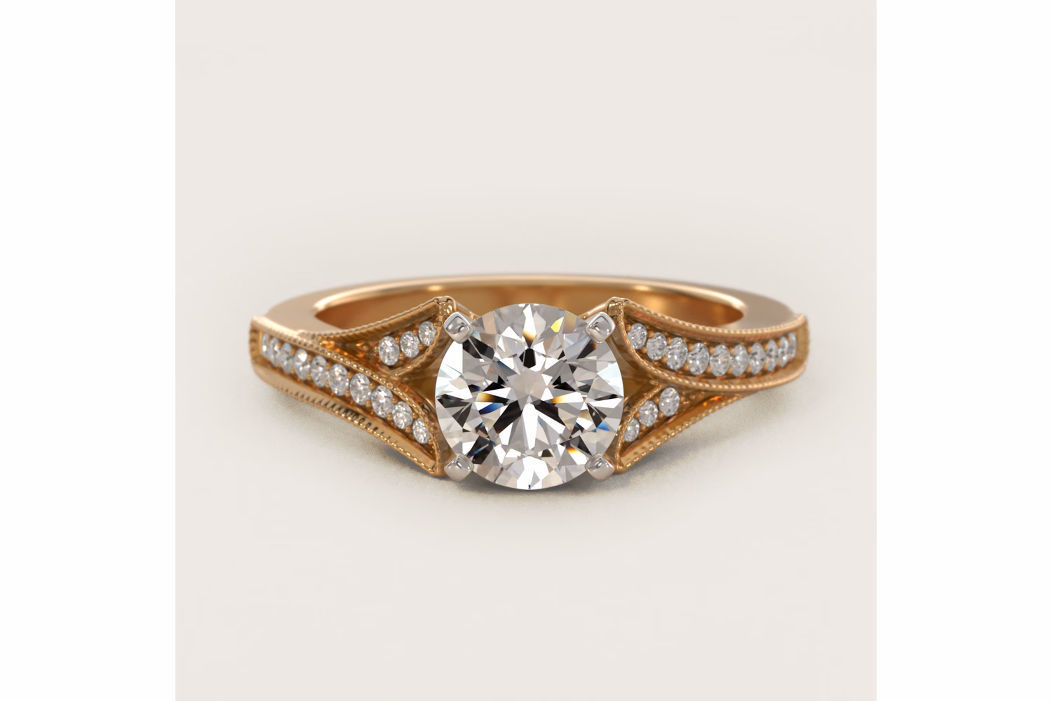 Milgrain and Pavé V-Shank Diamond Engagement Ring in 14K Yellow Gold (1/8 ct. wt.) — $1,790 setting price — Blue Nile