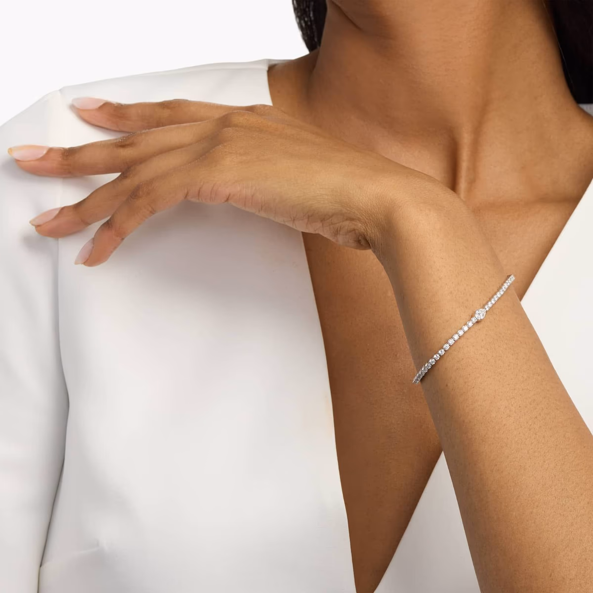 Dainty East-West Pear Cut Diamond Tennis Bracelet in 14K White Gold 5.25ct at Blue Nile