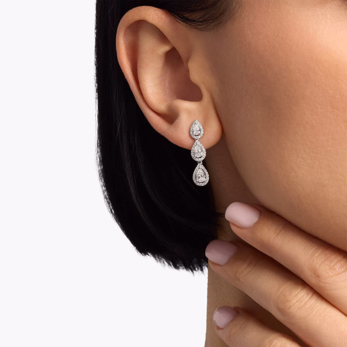 Statement natural diamond pear drop earrings in 18K white gold at Blue Nile