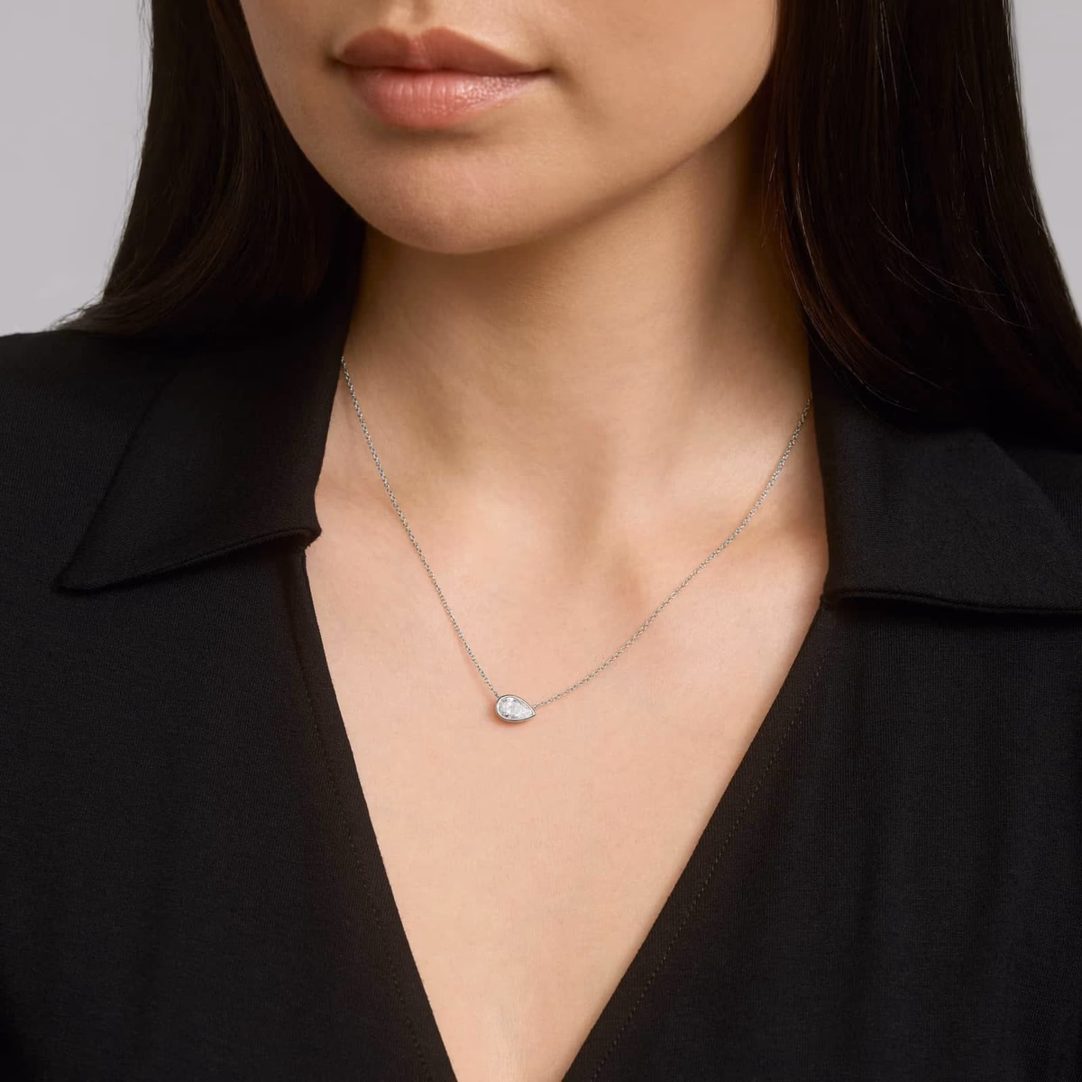 Shop the Look — pear diamond pendant in white gold lifestyle shot